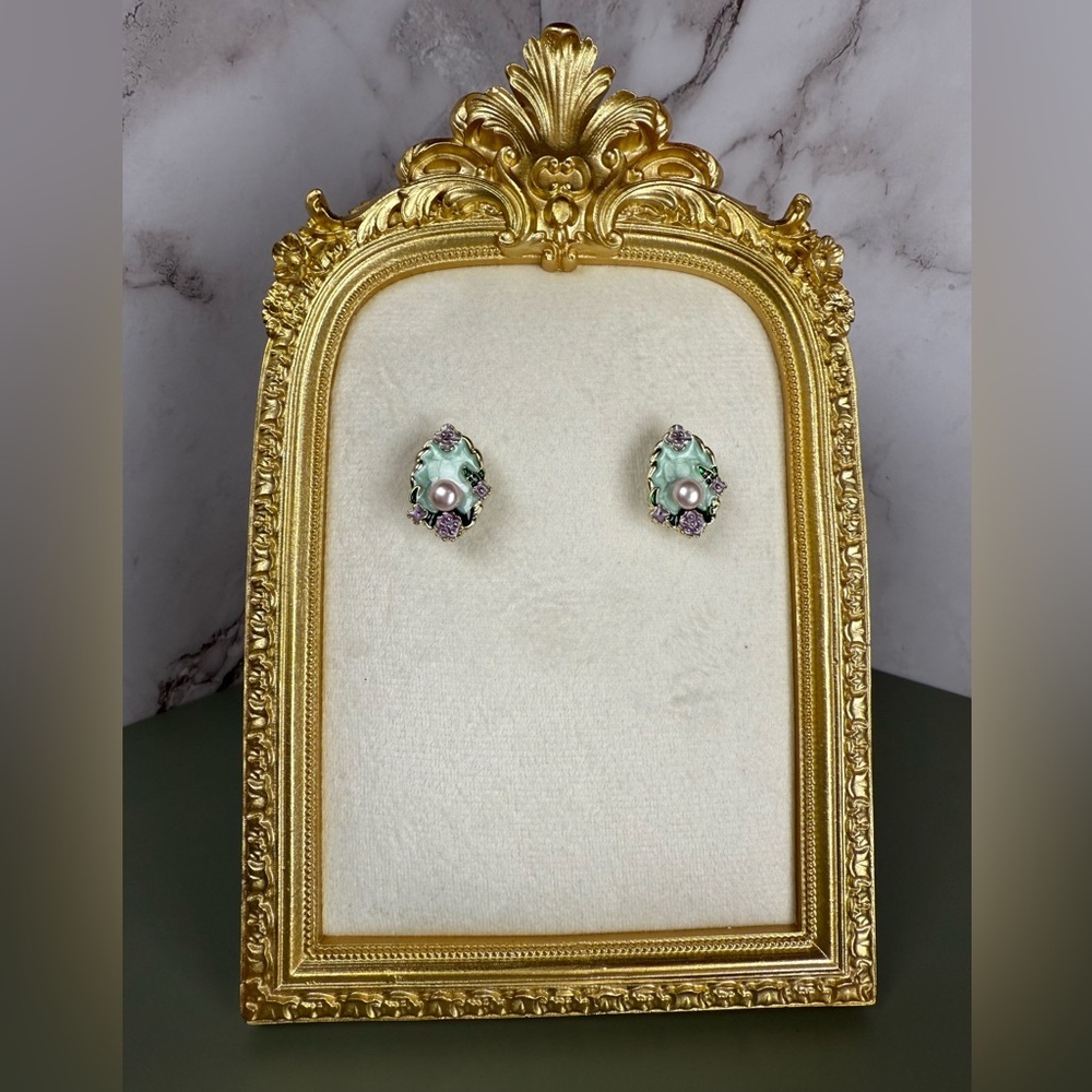 🌸 Floral Pearl Stud Earrings | Mint Green & Lavender Vintage-Inspired | NWT